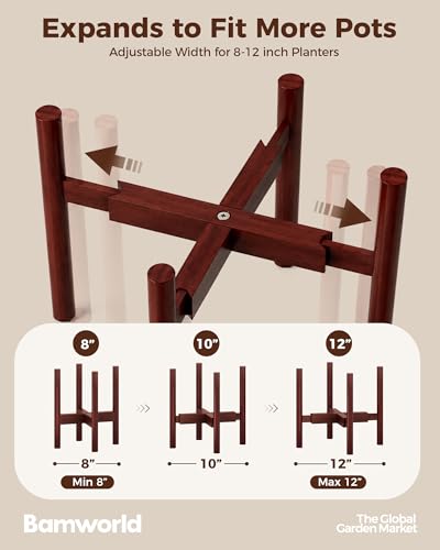 Bamworld 14.9in Adjustable Plant Stand Indoor Plant Stand Reddish Brown - color: Reddish Brown, size: 14.9in