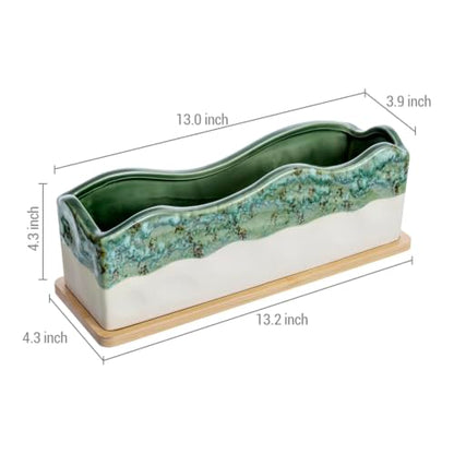 MyGift 13 Inch Rectangular Seafoam Green Glazed Ceramic Succulent Planter - size: 13 Inch