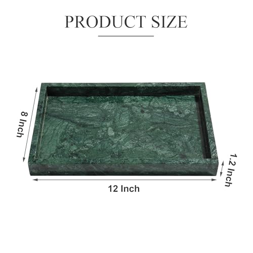 YMXYJM Real Natural Marble Tray for Bathroom, Genuine Marble Stone Vanity Tray, Luxury Storage Trays for Kitchen, Vanity, Home Decor, Dresser, Non-Resin/Non-Ceramic, 12"x 8"x 1.2", Dark Green - color: Dark Green, size: 12" x 8" x 1.2"