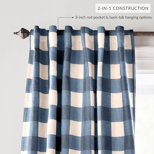 Grainger Buffalo Check Blackout Window Curtain, Indigo - 52" W x 95" L - color: Indigo, size: 52"W x 95"L (Pack of 1)