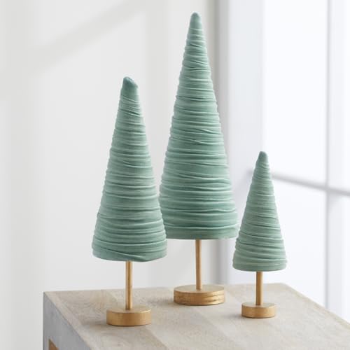Sage Pedestal Velvet Trees Set of 3, Valentine Tree Tabletop, Green Mantel Accent, Winter Wedding Centerpiece, Handcrafted Gift for, Modern Farmhouse (Sage) - color: Sage