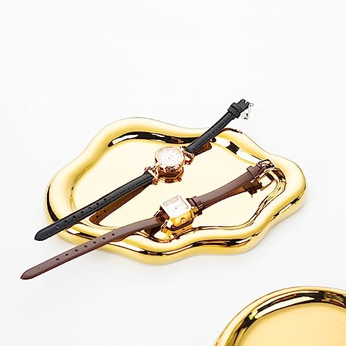 Jewelry Dish Trinket Tray for Women, Ring Dish Holder, Unique Cloud Shape Ceramic Plate Cute Things Vanity Aesthetic Room Decor Mother's Day Birthday (Gold) - color: Gold