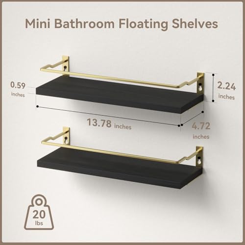 RICHER HOUSE Floating Shelves Bathroom, Small Wall Shelf Over Toilet 2 Set - color: Black & Gold