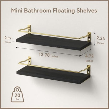 RICHER HOUSE Floating Shelves Bathroom, Small Wall Shelf Over Toilet 2 Set - color: Black & Gold