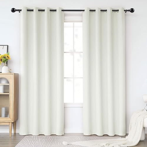 KAMANINA Curtain Rods 32 to 58 Inch with Decorative Round Finials, Black - color: Black, size: 32-58"