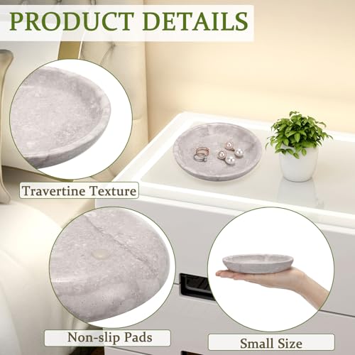 Hipiwe Small Key Bowl for Entryway, 5.5" Round Natural Travertine Tray - color: White/Grey, size: 5.5"