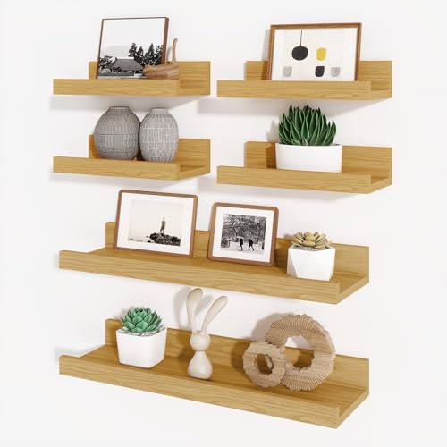 Picture Ledge Shelf, Floating Shelves for Wall Decor, Oak, Set of 6, 16'' - color: Oak, size: 16 inch
