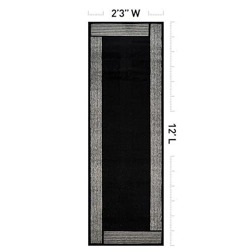 Rugshop Modern Bordered Minimal Runner Rug for Entryway Black 2' 3" x 12' - color: Black, size: 2'2" x 12' (Rectangular)