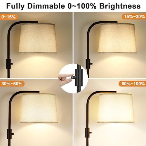 Ambimall Fully Dimmable Floor Lamp with 9W LED Bulb - Standing Lamp for Living Room with Adjustable Head, Modern Tall Light with Rotary Switch for Office, Black and Grey - color: B:Black and Linen Grey