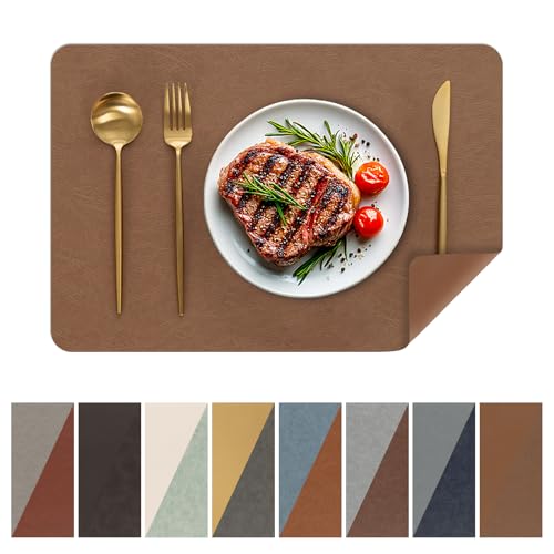SHACOS Faux Leather Placemats Set of 8 Place Mats Table Mats, Camel Brown - color: Camel Brown