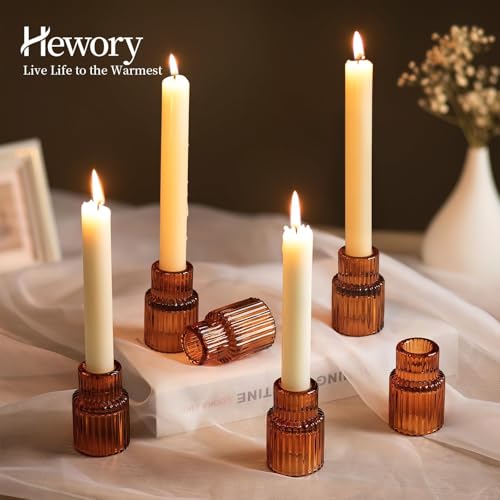 Hewory Glass Candlestick Holders Bulk, 10PCS Amber Taper Candle Holders - color: Amber, size: 10PCS