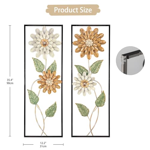Arborus Metal Wall Art, Set of 2 Large Mordern Rectangular Wall Panels, Abstract Minimalist Flower Wall Décor for Living Room, Bedroom, Kitchen, Hallway Decoration - color: Gray Brown Green