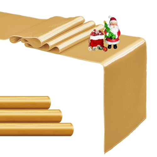 4-Pack Old Gold Satin Table Runner 12 x 108 Inch Long Bright and Smooth Silk Fabric Table Runner for Wedding Banquet Birthday Party Decoration - color: Old Gold, size: 12"x108" 4PCS