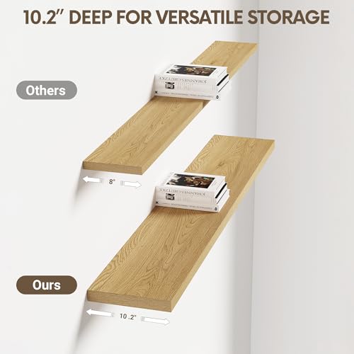 Vivelove 10 Inch Deep Floating Shelves 40” Set of 2, Oak - color: Oak, size: 40”wx10.2”dx1.5”h