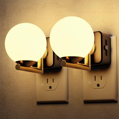 L LOHAS LED Night Lights Plug Into Wall 2 Pack, Dusk to Dawn Sensor - color: Gold 3000K Ball, size: 2 Pack