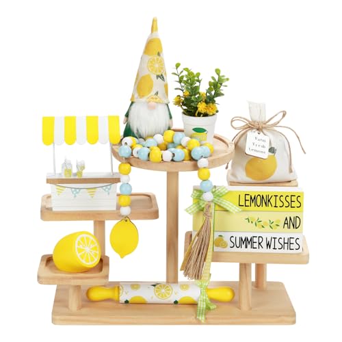 Summer Decorations for Home Indoor 8pcs Lemon Tiered Tray Decor Set - color: Lemon