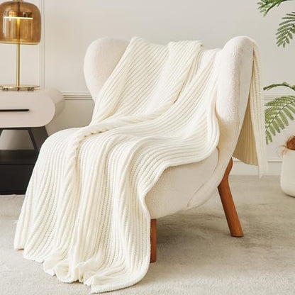 WESHIONGOO Throw Blanket for Couch Cream White 50"*60" - color: Cream White