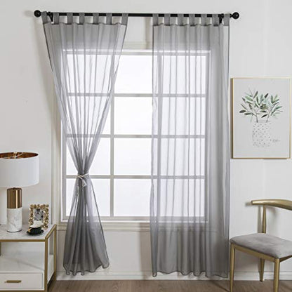 1 PCS Tab Top Semi Sheer Curtain, Silver Gray, 96H x 55W in - color: Silver Gray, size: 55"W x 96"L (Pack of 1)