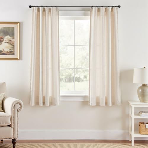 jinchan Linen Curtains Light Filtering Back Tab 38x63 Inch 2 Panels Beige - color: *Ecru, size: 38"W x 63"L (Pack of 2)