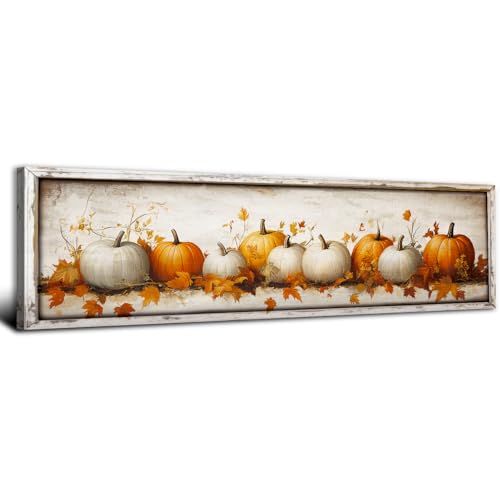Rustic Burnt Orange and White Pumpkin Wall Decor Farmhouse Fall Wall Art for Kitchen Living Room Autumn Maple Leaf Pictures Thanksgiving Harvest Canvas Prints Posters Bedroom Home Decorations 14x48" - color: Maple Leaves
