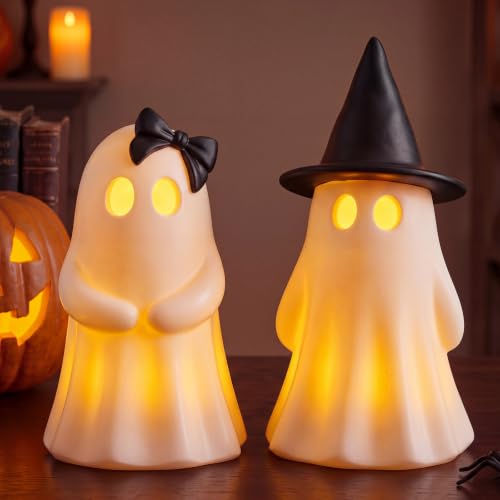Fumete 2 Pcs Halloween Decorations Indoor, Light up Ghost Couple Figurines - style: Couple Ghosts