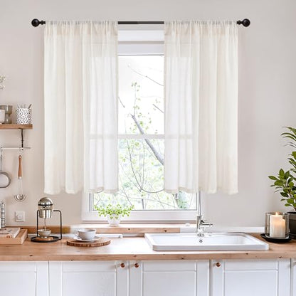 BGment Linen Curtains 42X40 Inch Length for Kitchen Window Semi Sheer - color: Linen, size: 42"W x 40"L (Pack of 2)