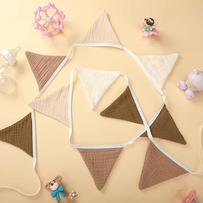 Oudain 2 Pcs Pennant Banner Flags Nursery Garland Triangle, Khaki Color - color: Khaki Colors