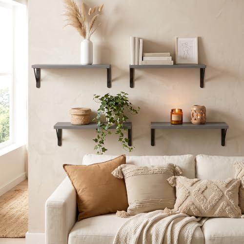 Fixwal Wall Floating Shelves for Home Decor (Grey, Set of 4, 16.5 Inch) - color: Grey