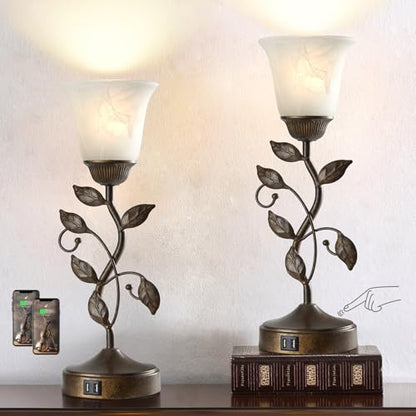 Set of 2 Touch Farmhouse Bedroom Table Lamps 2 USB C+A - color: 2 Pack - Brass