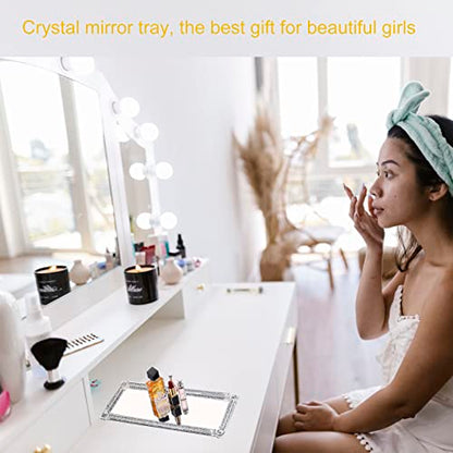Crystal Glass Tray, 11.7"x5.9" Silver Rectangular Perfume Tray - color: Silver a