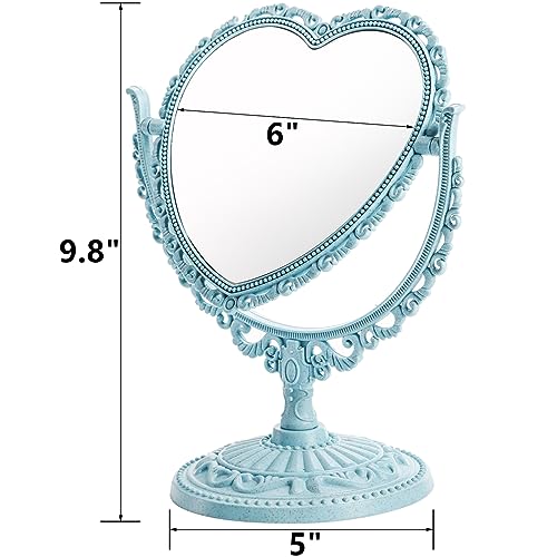 DEAYOU 4 Pack Heart Shaped Cosmetic Mirror, Vintage Vanity Tabletop Mirror with Double Sided, Rotatable Dresser Mirrors with Stand for Makeup, Girl, Women, Beauty, Spa Party, 4 Color