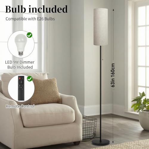 Floor Lamp for Living Room, Modern Standing Lamps with Lampshade, Minimalist Tall Lamp with Chain Switch for Living Room, LED Bulb Included (Beige Shade-Remote Bulb) - color: Beige Shade-Remote Bulb