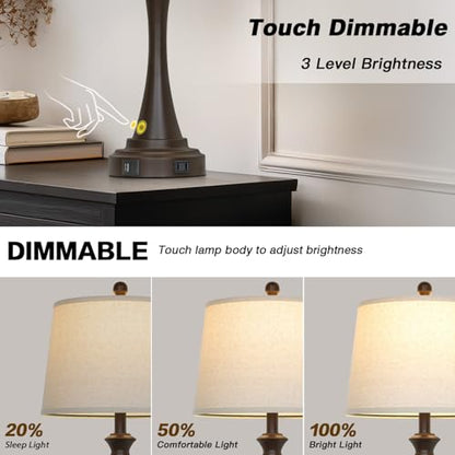 CINSARY Brown Table Lamps Set of 2, 29" Bedside Lamps with USB C+A - color: Brown-Set of 2