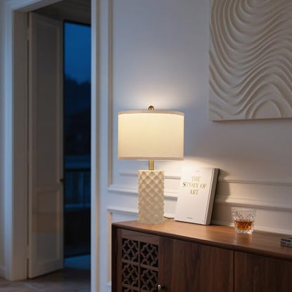 Star Diamond Ceramic Table Lamps Set of 2 - Beige Nightstand Lamps 23" - color: Gentle Beige