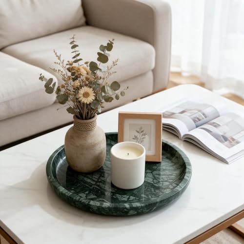 Marble Round Vanity Tray, Natural Polished Serving Tray - color: Indian Green