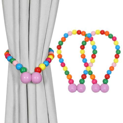 KLOGTSIND Magnetic Curtain Tiebacks, 2 Pack Wood Bead Curtain Holdbacks - color: Multicolor