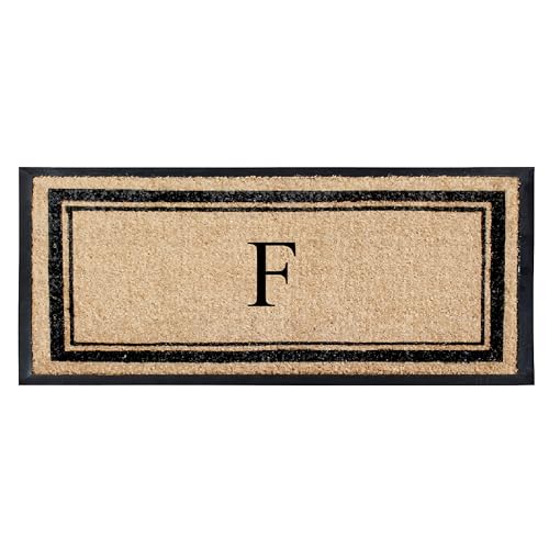 A1 Home Collections Natural Coir & Rubber Hand-Flocked Monogrammed Doormat - Heavy Duty Anti-Shedding Front Door Mat, Thick & Durable Entrance Mat - F, 30” x 60” - color: F, size: 2'6" x 5' (Rectangular)