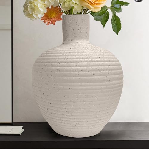 Oakrain Large Flower Vase with Groove Texture, 17" Tall Floor Vase, White - size: 17 Inch