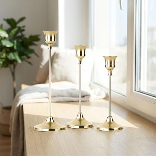 1 Sets Candle Holder Gold Candlestick Holders -Vintage Modern Metal Taper Candle Holders, Decorative Centerpiece for Table Mantel, Wedding Kitchen Home Decor, Wedding Gift,3Pcs - color: Gold, size: 3pcs
