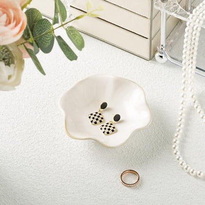 Ceramic Ring Dish, Jewelry Trinket Tray for Rings and Earrings - color: White Surface