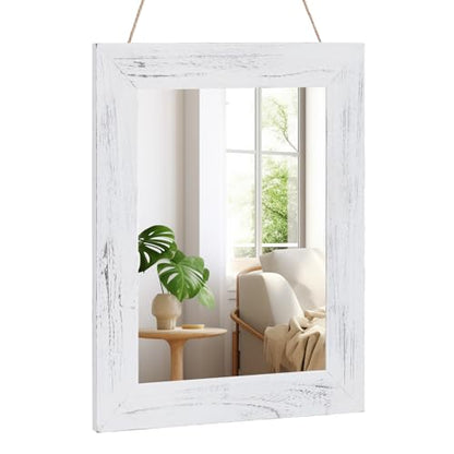 QDSSDECO 16" x 20" Farmhouse Rectangular Wall Mirror, White - color: White Without Shelf