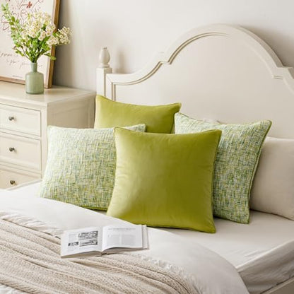 a moment Green 4 Pack Throw Pillow Covers - Chenille & Velvet Set with Piping, Farmhouse Textured Design Pillow Cases for Couch Sofa Bed Livingroom (20x20 Inch, No Insert) - color: Green, size: 20" x 20" (Pack of 4)
