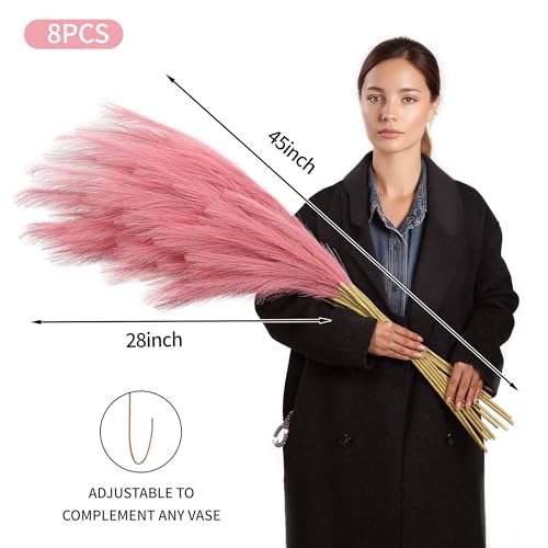Wertuirk Dark Pink Pampas Grass, 8 Pcs 45 Inch Tall Large Faux Pompous - color: Dark Pink