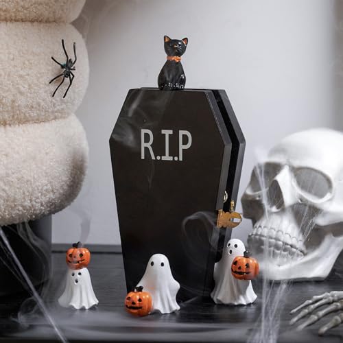 DN DECONATION 5Pcs Halloween Miniature Figurines, Spooky Home Table Decor - color: Pumpkin & Ghost & Cat