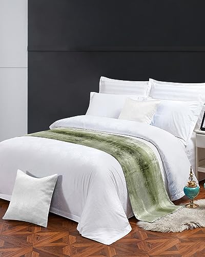 Bed Runner for Cal.King Size Bed, Sage Green Bed Scarf Throws for Foot of Bed, Modern Geometric Oil Painting Abstract Art Bedding Protector Slipcover Bed Runners for Hotel/Home, 102 x 20 Inch - size: 102 x 20 inches(Cal. King)