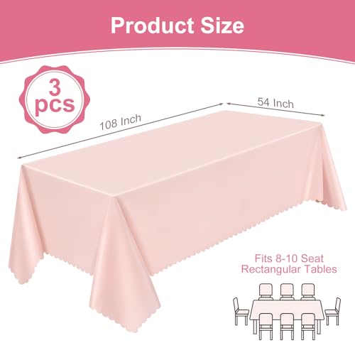NatNarr 3 Pcs Plastic Light Pink Tablecloths, Scalloped Table Cloths - color: Light Pink, size: 3 Pack