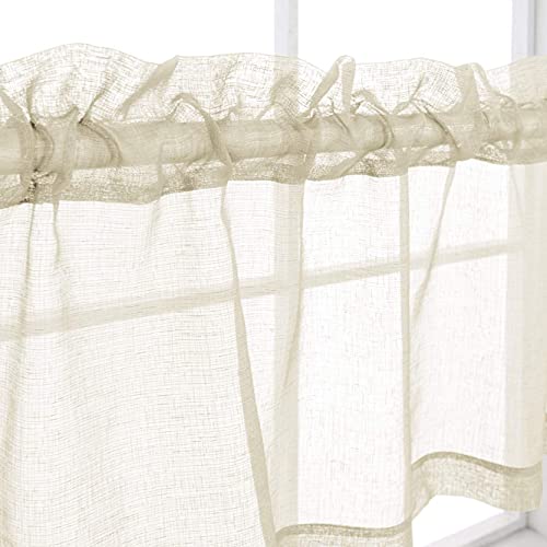 KOUFALL Kitchen Valances for Windows,Linen Sheer Farmhouse Valances for Living Room,Beige - color: Beige