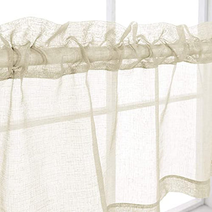 KOUFALL Kitchen Valances for Windows,Linen Sheer Farmhouse Valances for Living Room,Beige - color: Beige