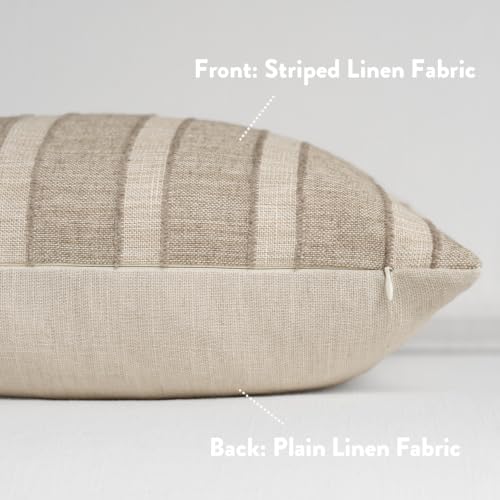 FIOUOVO Striped Linen Throw Pillow Covers 20x20 Set of 2, Natural Linen - color: Natural Linen, size: 20" x 20" (Pack of 2)