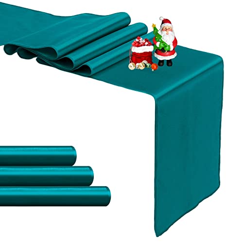 4-Pack Peacock Blue Satin Table Runner 12 x 108 Inch Long Bright and Smooth Silk Fabric Table Runner for Wedding Banquet Birthday Party Decoration - color: Peacock Blue, size: 12"x108" 4PCS